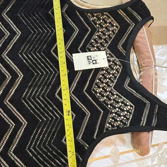 VTG Max studio new cocktail midi lined dress crochet fringe black color Sz XS - Picture 8 of 9